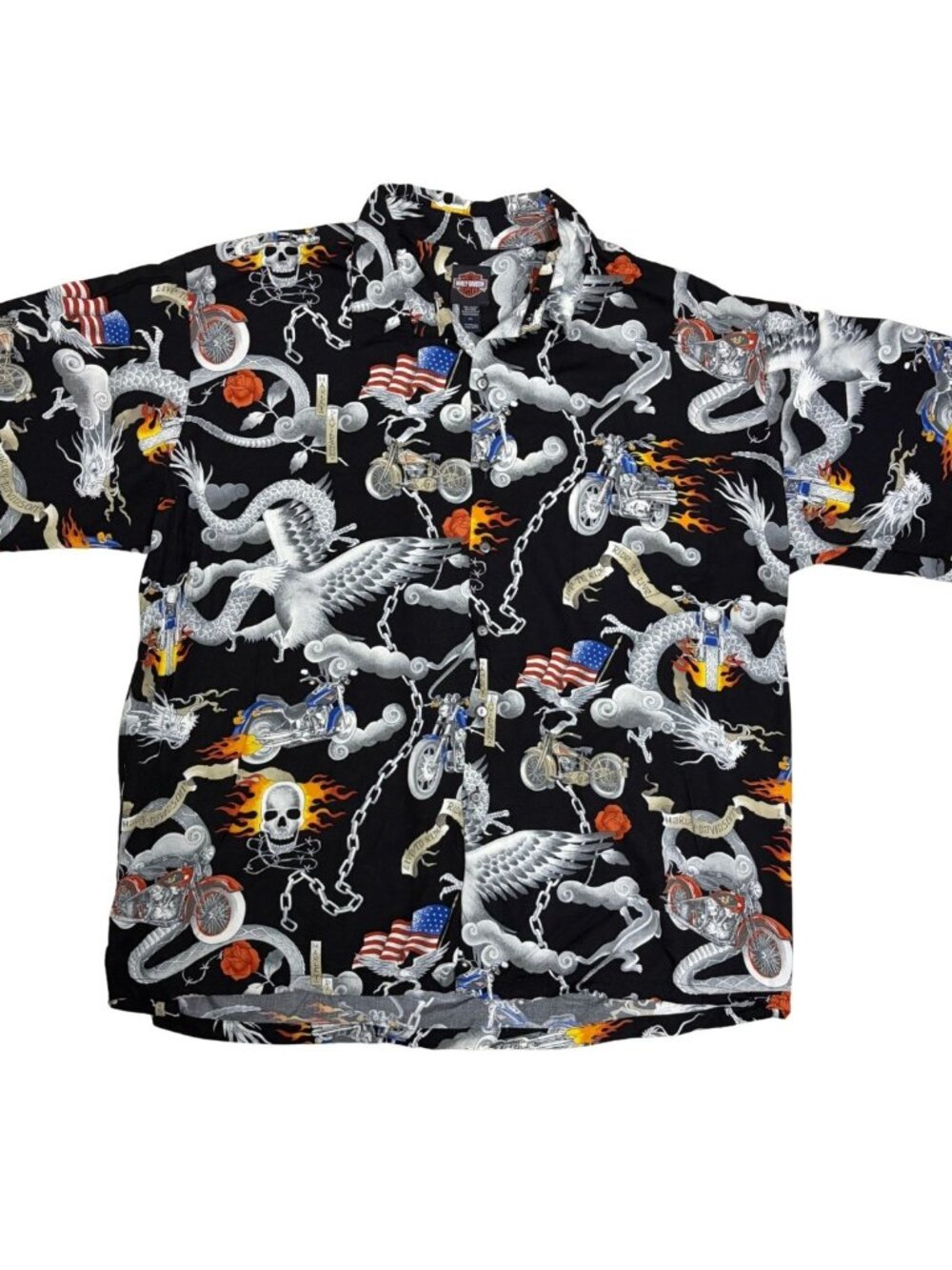 HARLEY DAVIDSON Shirt Motorcycle Skull Flames Short Sleeve Light Shirt Mens 3XL